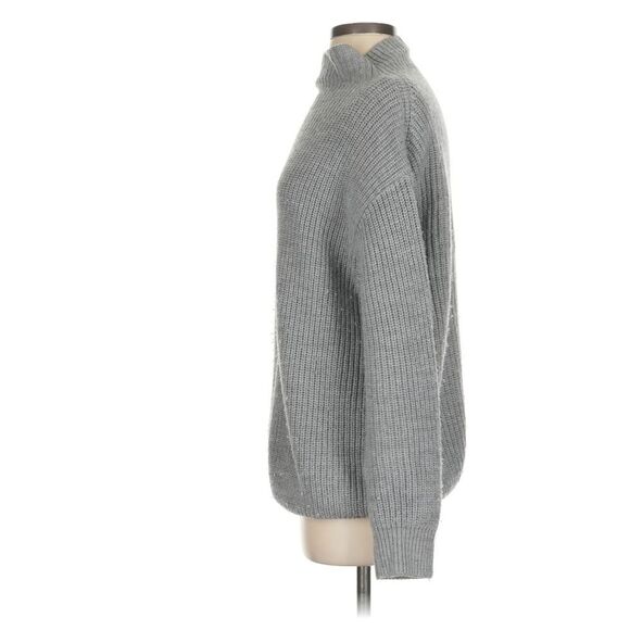 Quince Merino Wool Relaxed Turtleneck Sweater Oversized Fisherman Light Grey XS - Picture 3 of 6